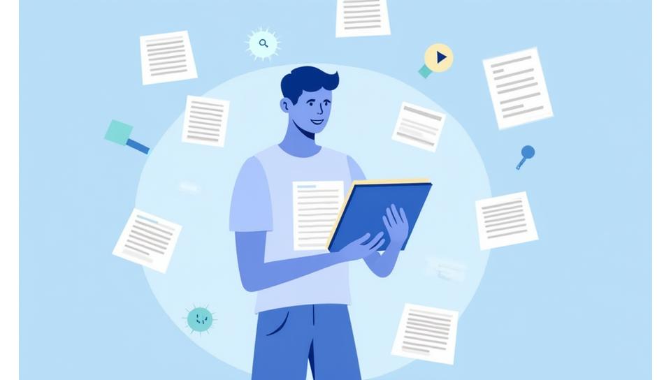 Personne lisant un document numérique avec des articles et des actualités.